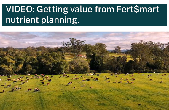 Field of dairy cows, pastures are green and vibrant. The text in the image reads getting value from FertSmart nutrient planning