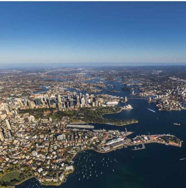 Aerial shot of Sydney Harbour from the east