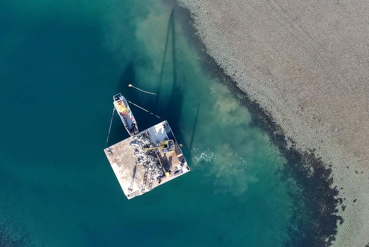 Aerial photo of crane in river