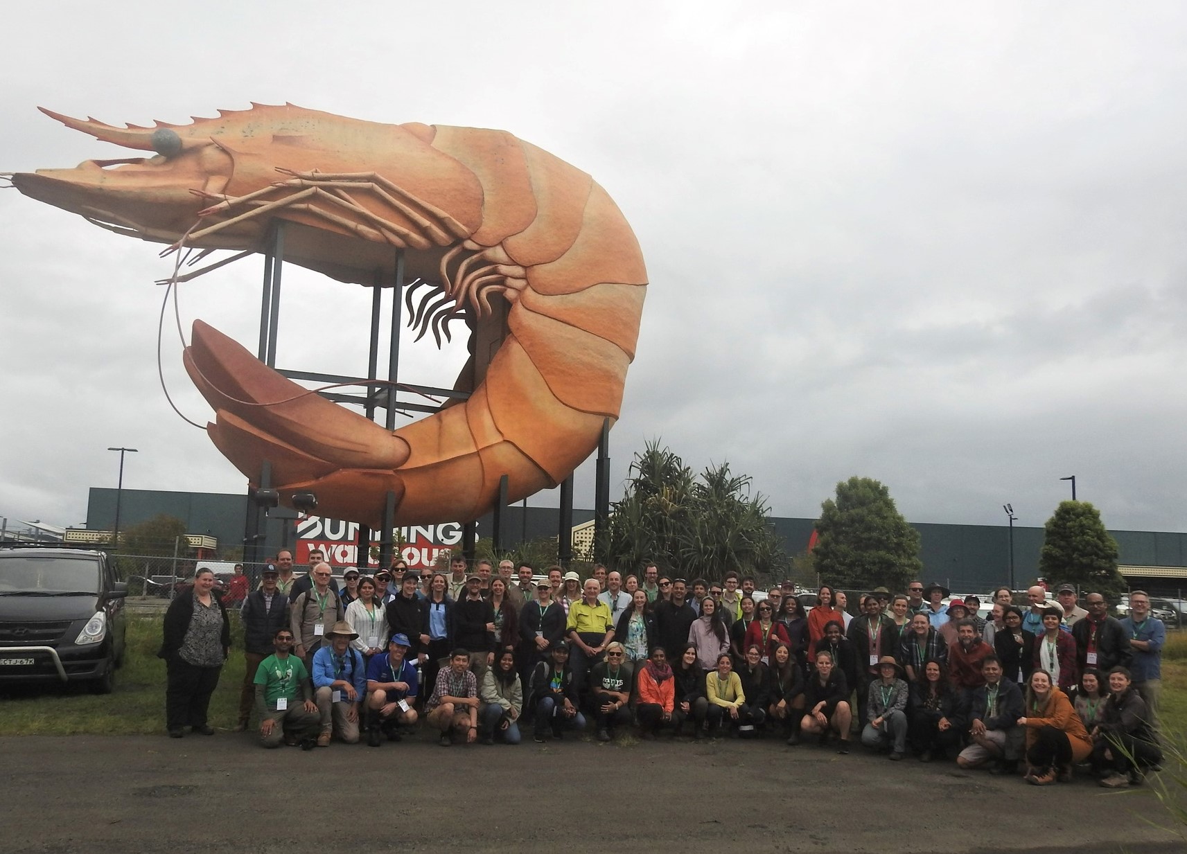 Group of people standing in front of Big Prawn